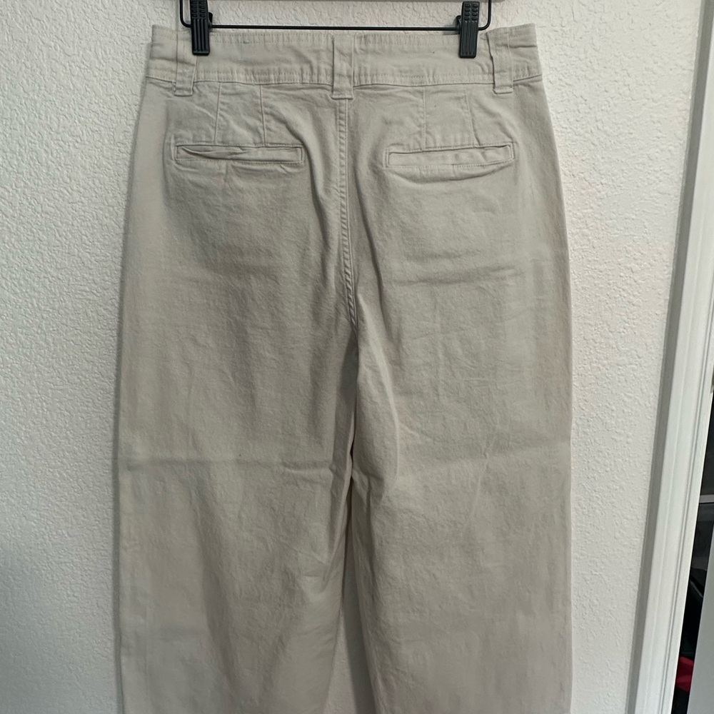 White Wide Leg High-Waisted Pants 10 Chore Pockets Soft Girl Ankle Length - Picture 3 of 3